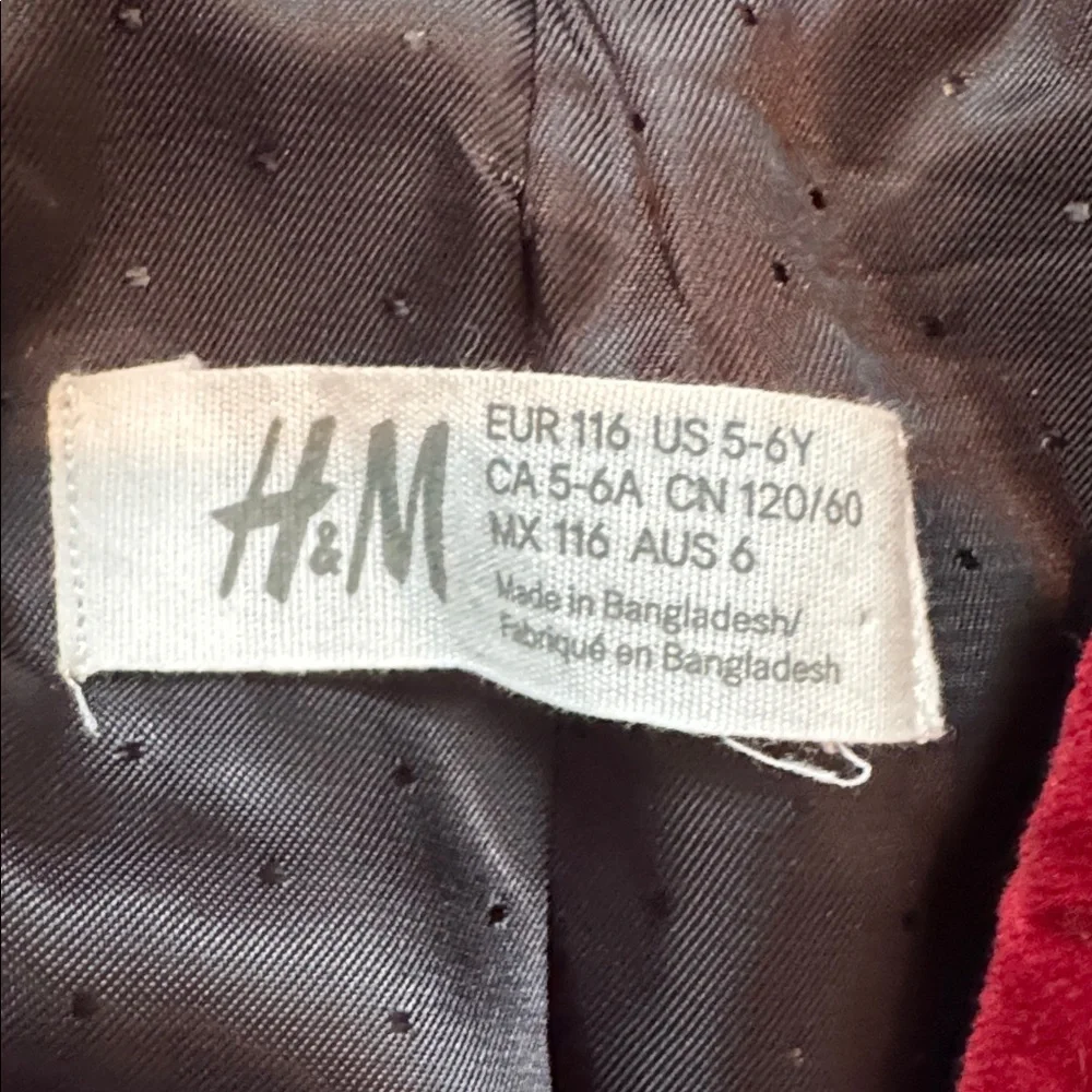 H&M Red Velvet Jacket Blazer Kids 5/6